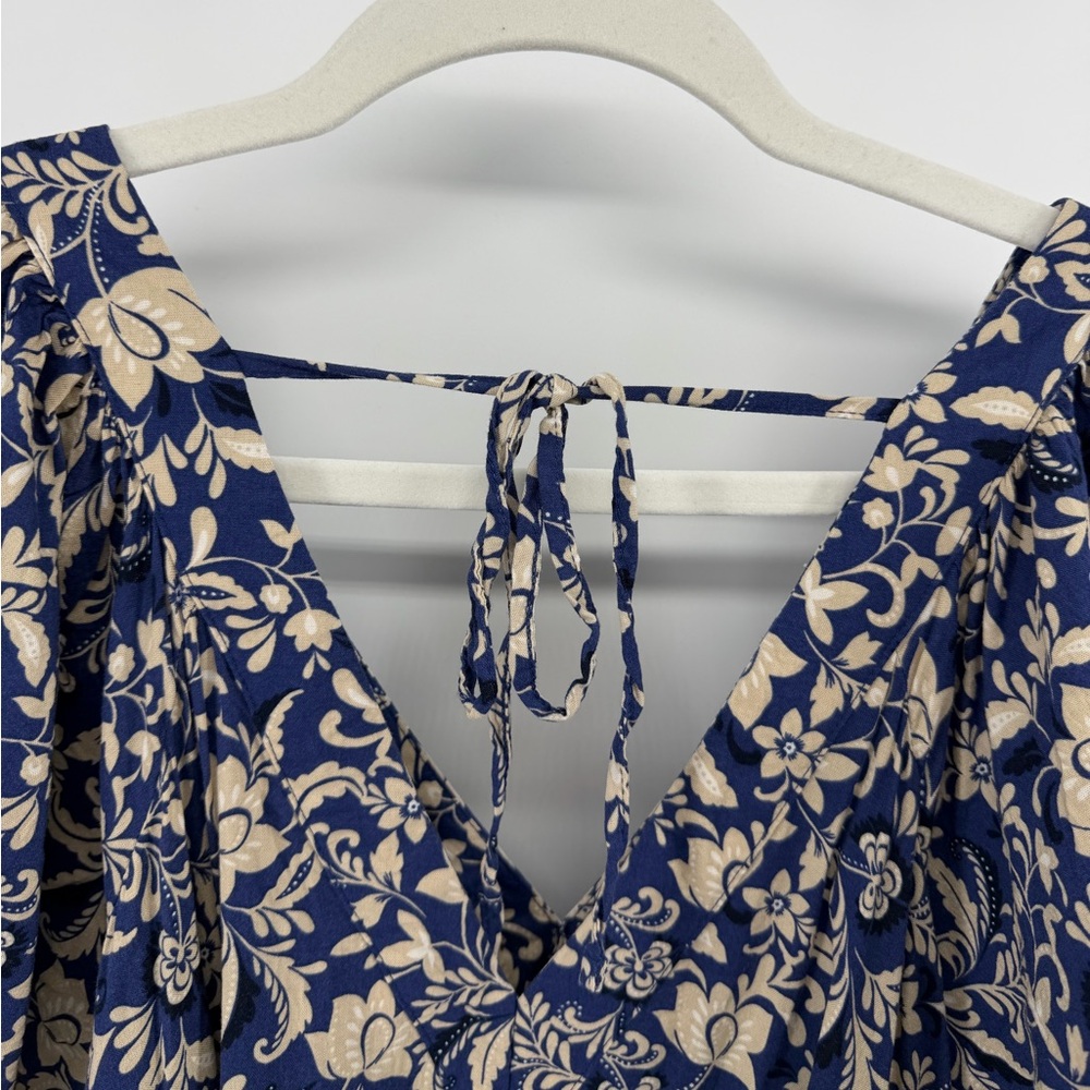 Old Navy V-Neck Tiered Mini Swing Dress in Blue/Tan Floral, Women's 3X - Picture 9 of 12